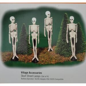 Dept 56 Skull Street Lamps 4 Lit Halloween Village Accessories 56.53079 WORKS